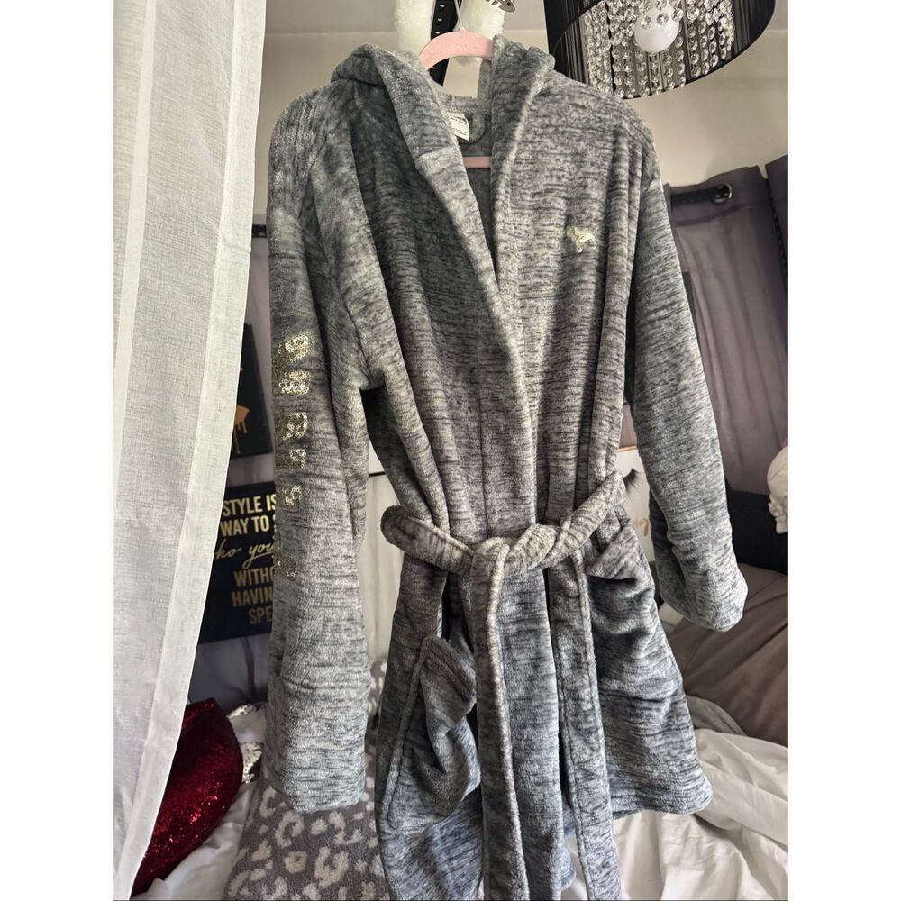Victorias secret Vs PINK sherpa microfiber fleece hooded robe jacket bling - Picture 3 of 10